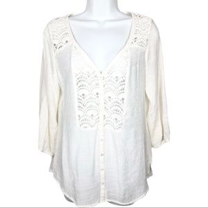 Maurices Cream Lace, Button Up, 3/4 Sleeve Blouse